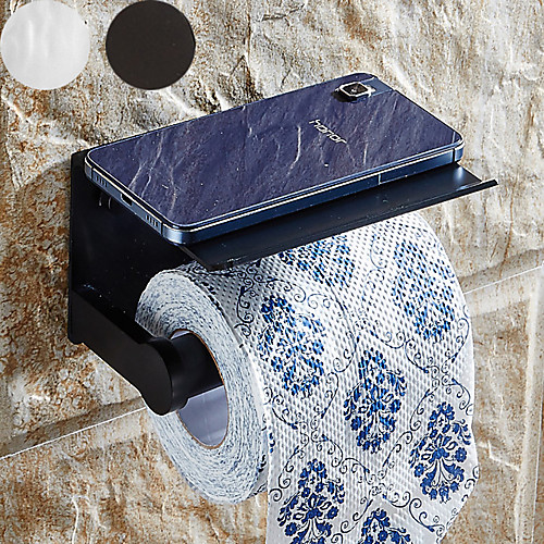 

Bathroom Paper Holder with Shelf Black Wall Mounted Creative Mobile Phone Paper Towel Holder Decorative Roll Holder