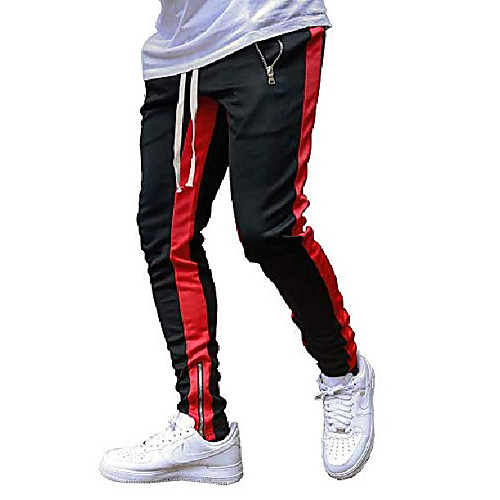 

men's athletic sport jogger pants slim drawstring tapered sweatpants with zipper pockets