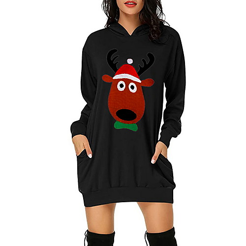 

Women's Sheath Dress Short Mini Dress White Black Red Long Sleeve Print Print Fall Hooded Elegant Christmas 2021 S M L XL XXL 3XL