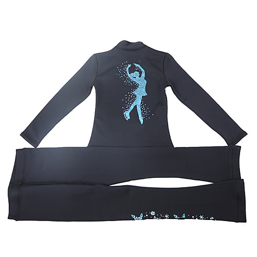 

Figure Skating Jacket with Pants All Ice Skating Tracksuit Black Spandex High Elasticity Training Skating Wear Solid Colored Crystal / Rhinestone Long Sleeve Ice Skating Figure Skating / Kids