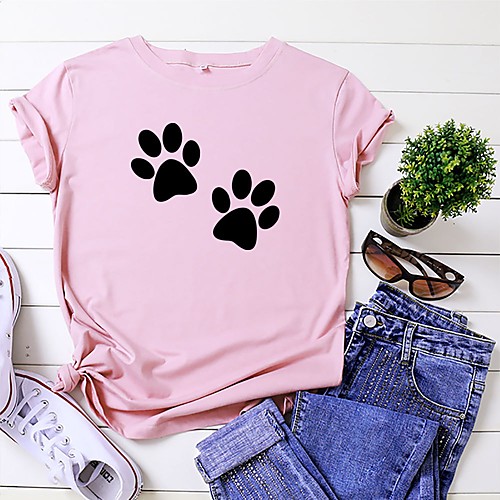 

Women's T-shirt Graphic Prints Print Round Neck Tops 100% Cotton Basic Basic Top White Black Yellow