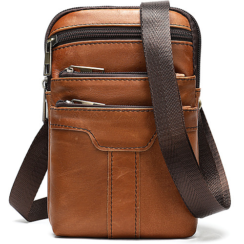 

Men's Bags Cowhide Fanny Pack Zipper Daily Outdoor 2021 MessengerBag Brown Coffee