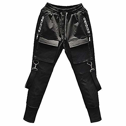 

side pockets pencil pants men's hip hop patchwork ripped sweatpants black