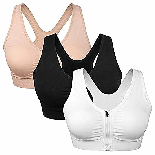 

women& #39;s zip front sports bra wireless post-surgery bra active yoga sports bras