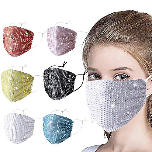 

reusable face bandanas 1 pcs rhinestone diamonds sequins mouth cover full face protective anti-dust party face balaclava for adults (multicolor)