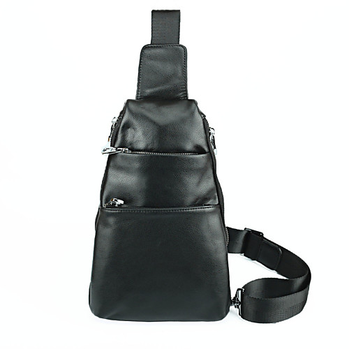 

Men's Bags Cowhide Sling Shoulder Bag Chest Bag Zipper Daily Going out 2021 MessengerBag Black
