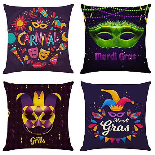 

Cushion Cover 4PCS Carnival Party Decoration Carnival Linen Soft Decorative Square Throw Pillow Cover Cushion Case Pillowcase for Sofa Bedroom 45 x 45 cm (18 x 18 Inch) Superior Quality