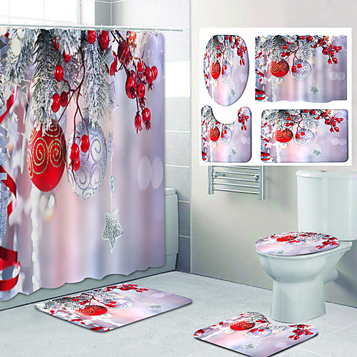 

Christmas Present Pattern PrintingBathroom Shower Curtain Leisure Toilet Four-Piece Design