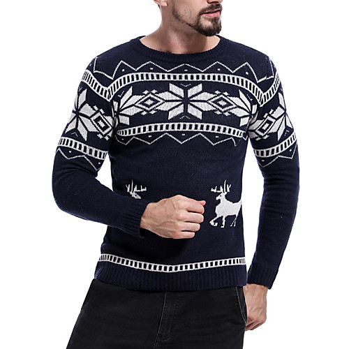 

Men's Christmas Knitted Color Block Animal Pullover Long Sleeve Sweater Cardigans Crew Neck Fall Winter White Navy Blue Gray