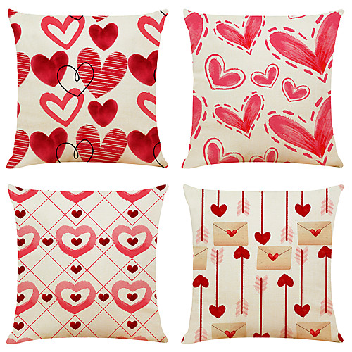 

Cushion Cover 4PCS Valentine's Day Decoration Valentine's Day Linen Soft Decorative Square Throw Pillow Cover Cushion Case Pillowcase for Sofa Bedroom 45 x 45 cm (18 x 18 Inch) Superior Quality