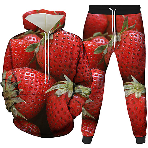 

Women's Men's 3D Hoodies Set Graphic 3D Fruit 2 Piece Front Pocket Daily 3D Print 3D Print Casual Hoodies Sweatshirts White Blue Red