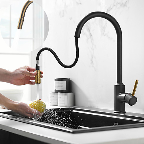 

Brass Kitchen Faucet Single Handle One Hole Ti-PVD / Painted Finishes Pull-out / ­High Arc Free Standing Contemporary / Antique Kitchen Taps Contain with Cold and Hot Water