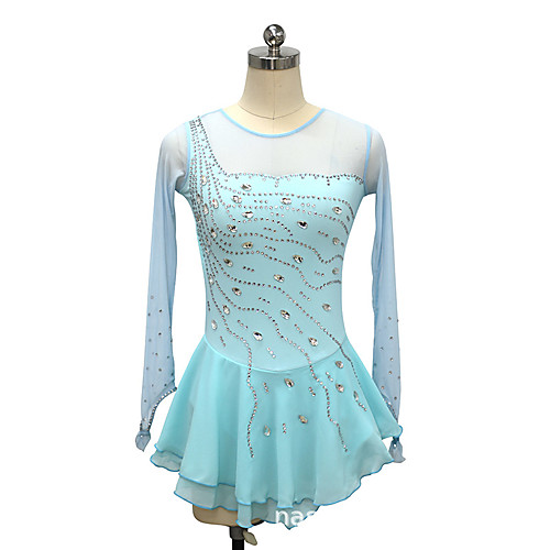 

21Grams Figure Skating Dress Women's Girls' Ice Skating Dress Sky Blue Spandex High Elasticity Training Competition Skating Wear Crystal / Rhinestone Long Sleeve Ice Skating Figure Skating / Kids