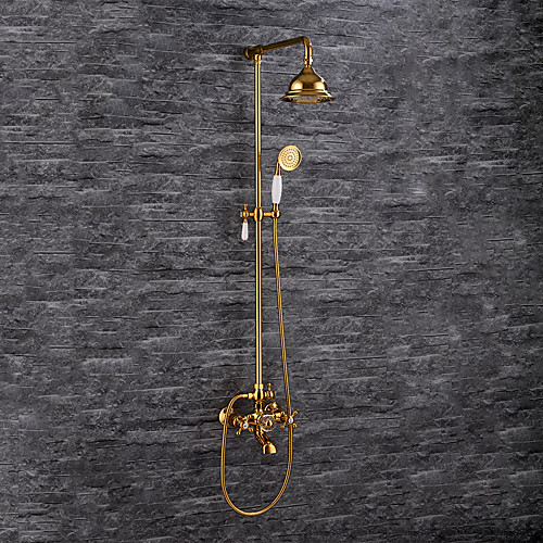 

Shower System / Rainfall Shower Head System Set - Gold Handshower Included Antique / Vintage Style Electroplated Mount Outside Ceramic Valve Bath Shower Mixer Taps