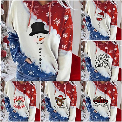 

Women's Plus Size Pullover Hoodie Sweatshirt Galaxy Christmas Christmas Hoodies Sweatshirts White Black Red