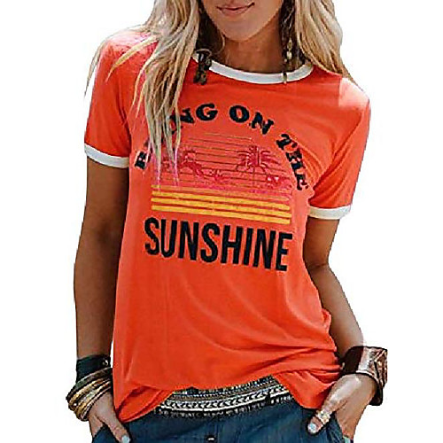 

bring on the sunshine t-shirt women's letter graphic casual short sleeve tee top (pink-long sleeve, m)