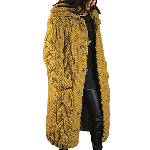 

Women's Knitted Solid Color Cardigan Long Sleeve Sweater Cardigans Crew Neck Fall Winter Black Blue Red