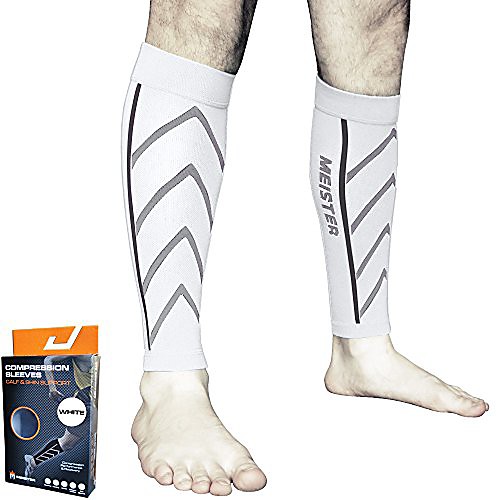 

meister graduated 20-25mmhg compression running leg sleeves for shin splints (pair) - white - x-large