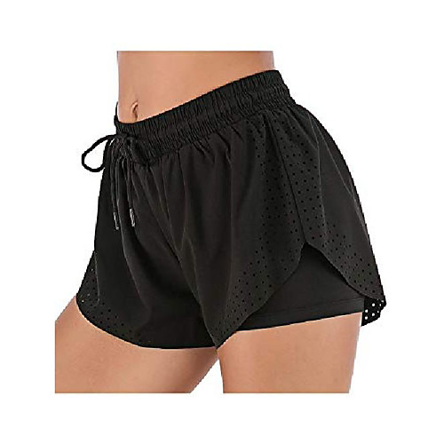 

women's running shorts double layer fitness workout athletic shorts, black, medium