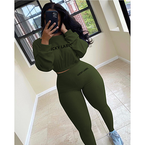 

Women's Embroidery Over-sized collar Crew Neck Solid Color Sport Athleisure Pants T Shirt Clothing Suit Long Sleeve Comfortable Everyday Use Casual / 2pcs / pack / Stretchy