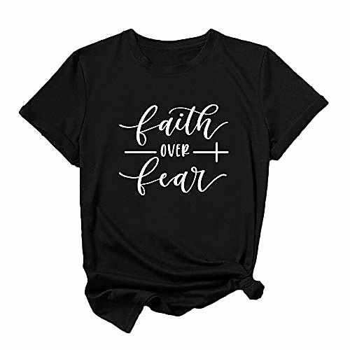 

faith over fear t shirt women cotton short sleeve graphic tees for teen girls (black,xx-large)