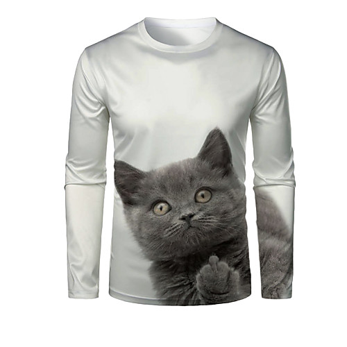 

Men's T shirt 3D Print Graphic 3D Animal Print Long Sleeve Daily Tops White