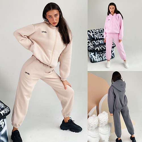 

Women's 2 Piece Full Zip Tracksuit Sweatsuit Street Athleisure Long Sleeve 2pcs Winter Thermal Warm Breathable Soft Fitness Gym Workout Running Jogging Training Sportswear Solid Colored Outfit Set