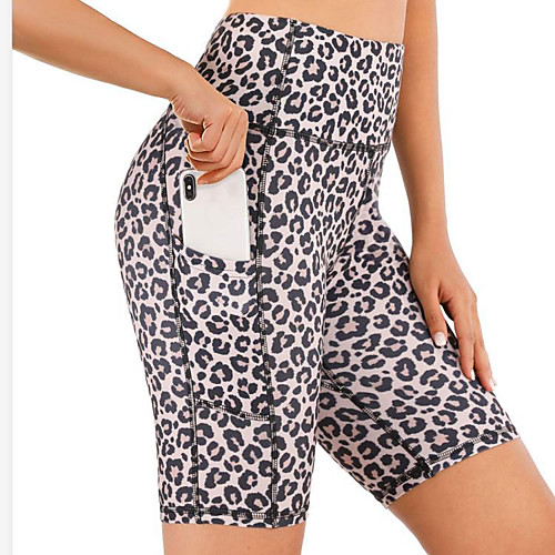 

Women's Compression Shorts Running Tight Shorts Street Bottoms with Phone Pocket Fitness Gym Workout Running Jogging Training Breathable Quick Dry Soft Sport Solid Colored Leopard Print Black Red