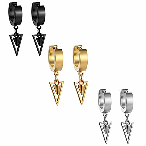 

stainless steel hinged triangle hoop drop dangle earrings for men women teens,hypoallergenic