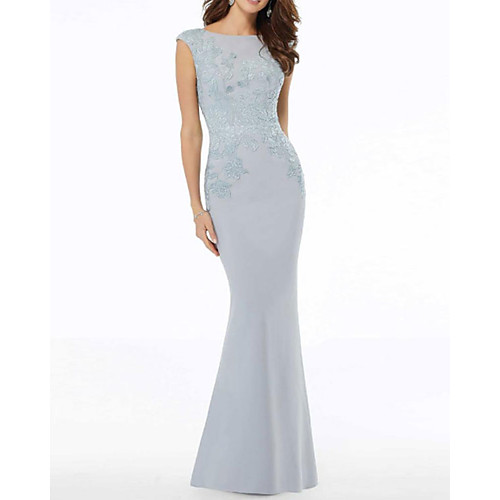 

Mermaid / Trumpet Mother of the Bride Dress Elegant Jewel Neck Floor Length Lace Polyester Sleeveless with Beading Appliques 2021