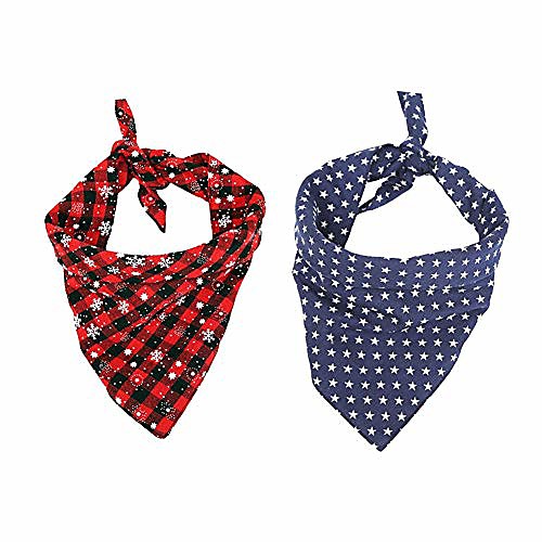 

2 pack dog bandana christmas classic plaid snowflake pet scarf triangle bibs kerchief set pet costume accessories decoration for small medium large dogs cats pets