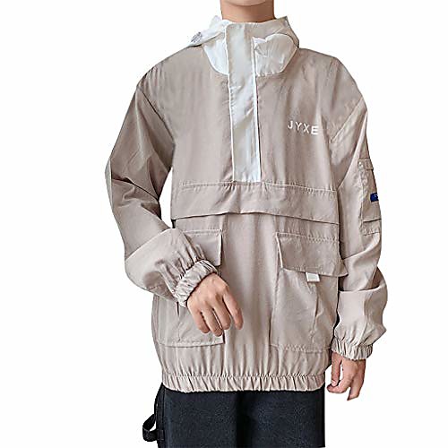 

men's jacket long sleeve pullover hoodies multi pocket sweatshirt coat khaki