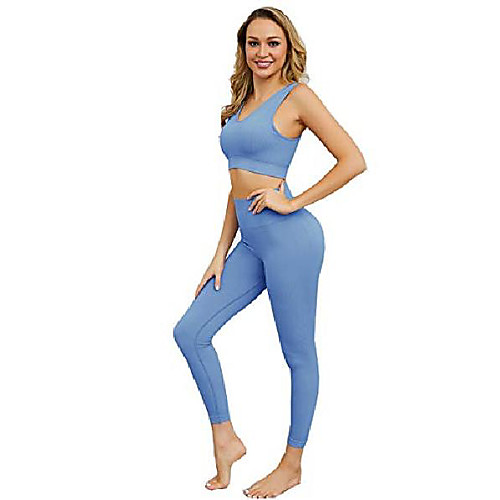 

yoga outfits for women 2 piece set,workout high waist athletic seamless leggings and sports bra set gym clothes (blue, s)