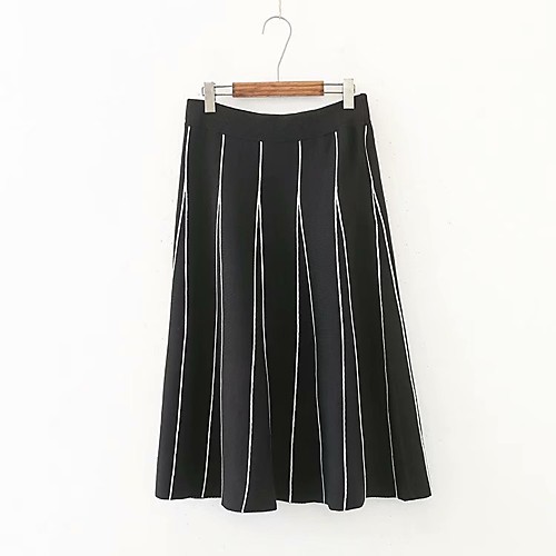 

Women's Causal Daily Active Streetwear Skirts Striped Pleated Black Gray