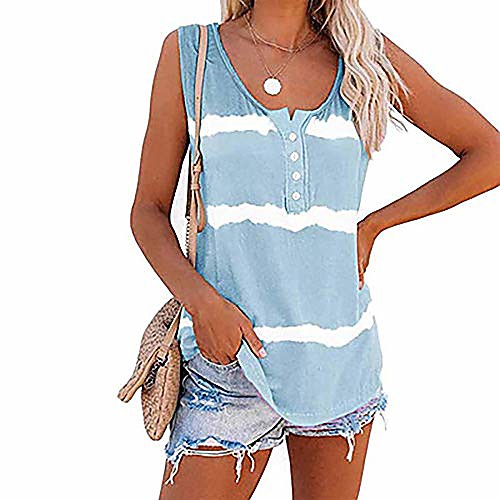 

women's tie dye tank tops button down shirts stripe flowy cami sleeveless sexy tunic blouse light blue l