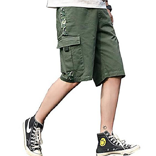 

men's cargo shorts elastic waist drawstring cotton loose fit casual lightweight outdoor multi pocket twill pants (army green1, 28)