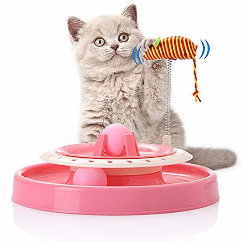 

interactive cat toy cat turntable toys roller turbo track with spring mouse and balls tower track toy cat toys pet supplies for kitten kitty (1pc pink)