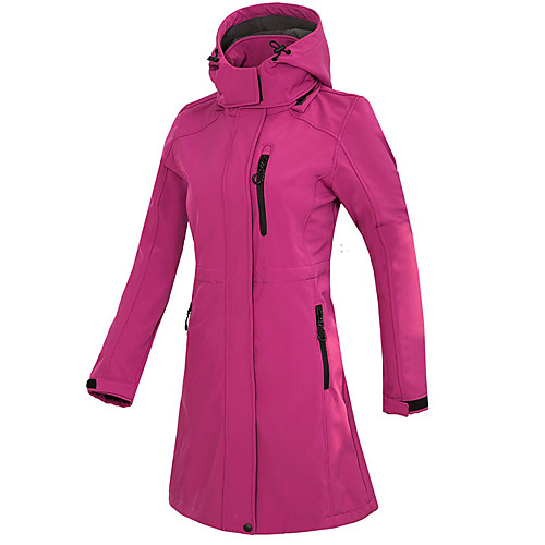 

women's long waterproof soft shell jacket, outdoor camping hiking leisure sports jacket soft shell coat hooded,pink,m