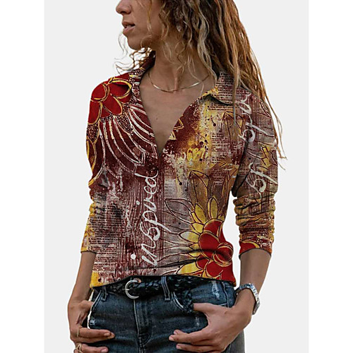 

Women's Blouse Hiking POLO Shirt Graphic Floral V Neck Daily Basic Casual Hoodies Sweatshirts Blue Red Khaki