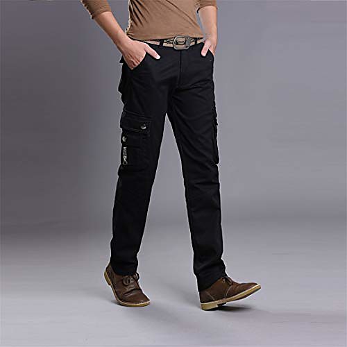 

cargo trousers many pocket warm men pants cashmere pant long straight fit fleece thermal military style pants black 31