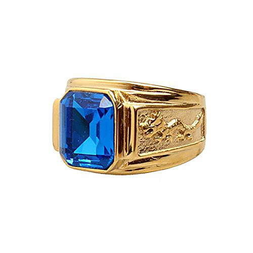 

men's retrol palace gem golden titanium steel rings blue size 8