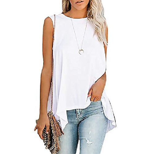 

women's solid high low flowy tank tops crewneck sleeveless tunic blouses