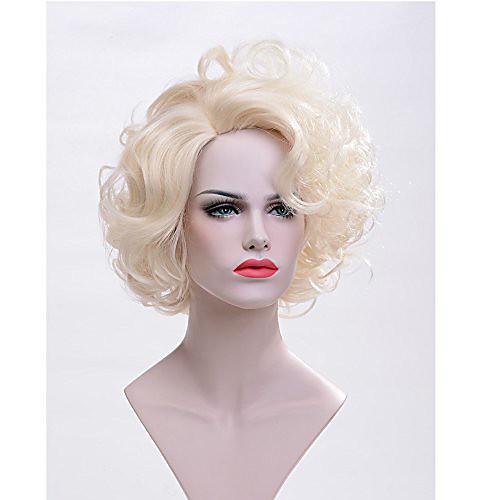 

12 women girls short curly wavy bob blonde wig natural wavy rose net with wig cap (blonde)