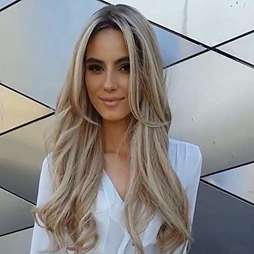 

dumanfs blonde wigs for women, natural fashion womens curly hair full wig synthetic long wavy stragiht gold casual wig