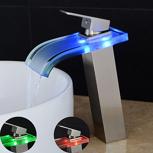 

Bathroom Sink Faucet - Waterfall Nickel Brushed Centerset Single Handle One HoleBath Taps / Brass