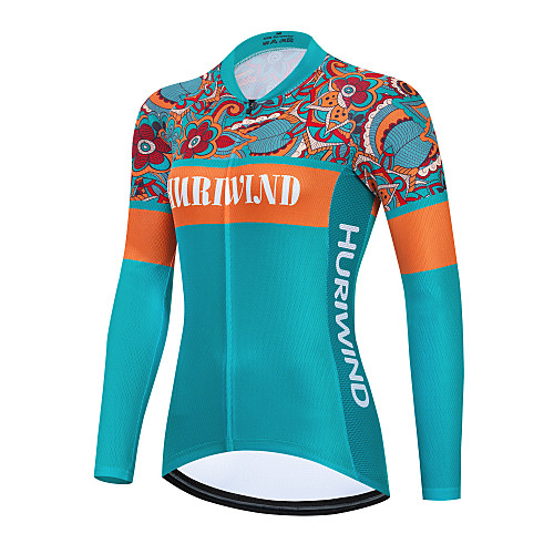 

21Grams Women's Long Sleeve Cycling Jersey Blue Floral Bike Jersey Top Mountain Bike MTB Road Bike Cycling Thermal Warm Breathable Quick Dry Sports Clothing Apparel / Stretchy / Athletic