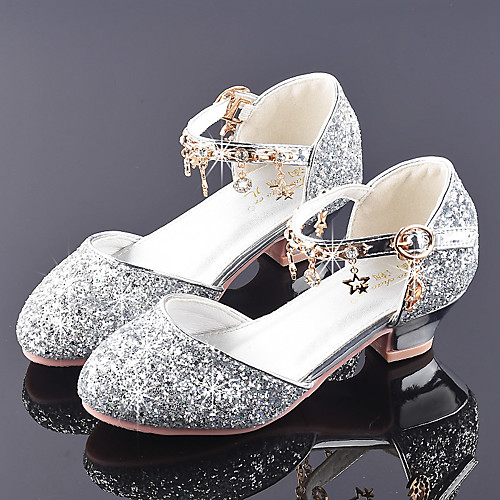 

Girls' Heels Moccasin Flower Girl Shoes Princess Shoes Rubber PU Little Kids(4-7ys) Big Kids(7years ) Daily Party & Evening Walking Shoes Rhinestone Buckle Sequin Pink Silver Spring Fall / TR