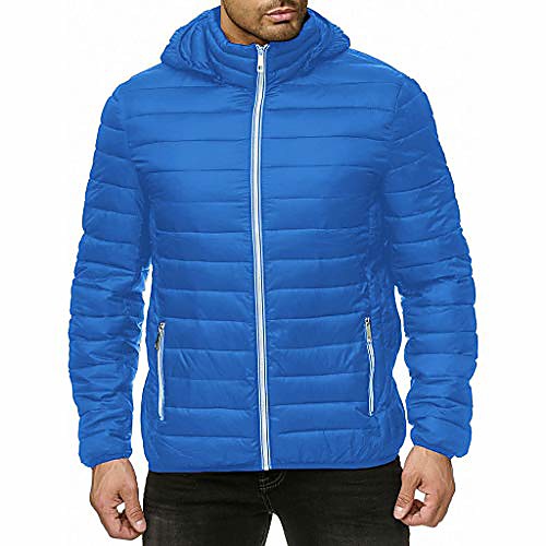 

men's winter thermal hooded puff parka jacket lightweight zip up feather down jacket outdoor coat (m, blue)