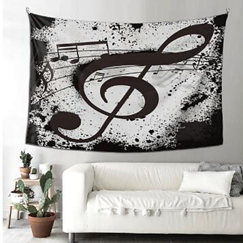 

Wall Tapestry Art Deco Blanket Curtain Picnic Table Cloth Hanging Home Bedroom Living Room Dormitory Decoration Polyester Fiber Still Life Black And White Musical Notes