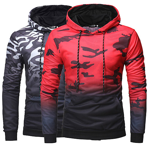 

Men's Long Sleeve Hoodie Sweatshirt Patchwork Top Street Athleisure Winter Thermal Warm Breathable Soft Fitness Gym Workout Running Jogging Training Sportswear Color Gradient Normal Black Red